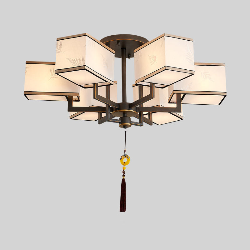 Classic Metal Semi Flush Mount Ceiling Lamp with Fabric Shade - 6/8/10 Lights