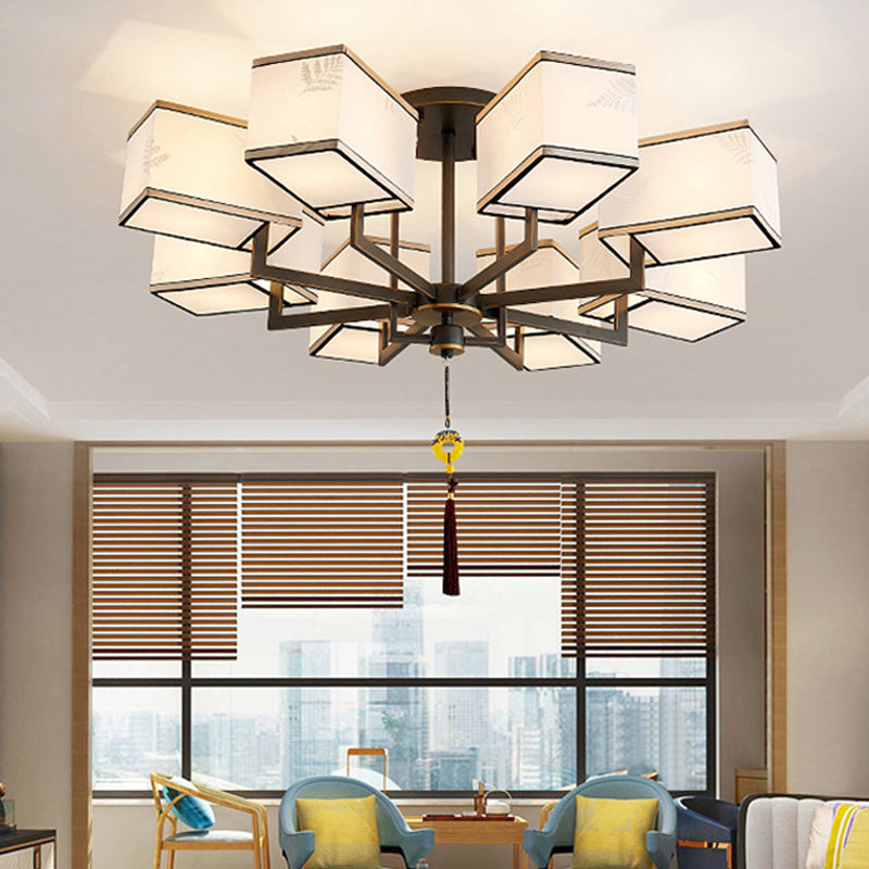 Classic Metal Semi Flush Mount Ceiling Lamp with Fabric Shade - 6/8/10 Lights