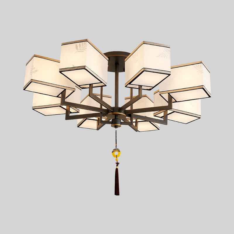 Classic Metal Semi Flush Mount Ceiling Lamp with Fabric Shade - 6/8/10 Lights