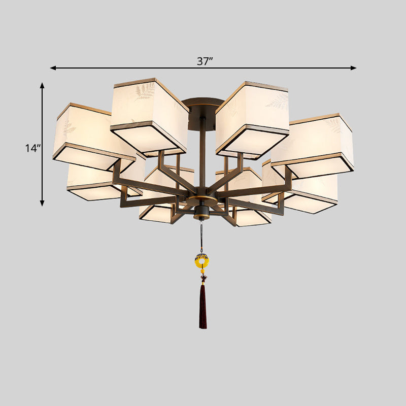 Classic Metal Semi Flush Mount Ceiling Lamp with Fabric Shade - 6/8/10 Lights