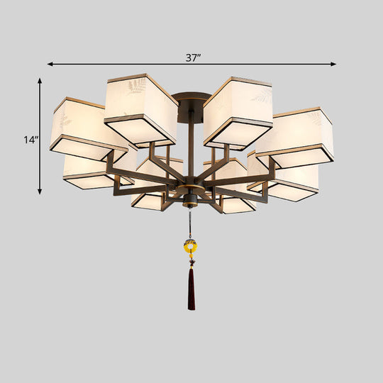 Classic Metal Semi Flush Mount Ceiling Lamp with Fabric Shade - 6/8/10 Lights