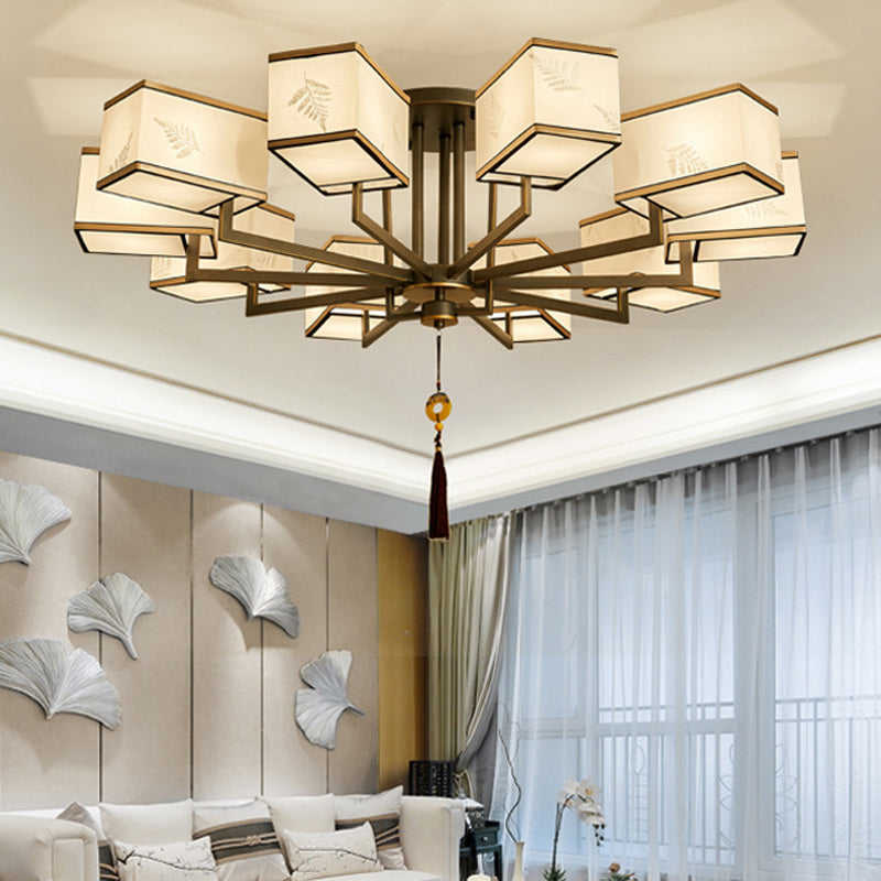 Classic Metal Semi Flush Mount Ceiling Lamp with Fabric Shade - 6/8/10 Lights