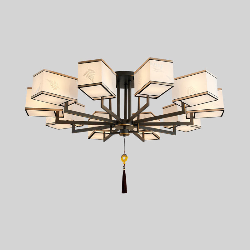 Classic Metal Semi Flush Mount Ceiling Lamp with Fabric Shade - 6/8/10 Lights