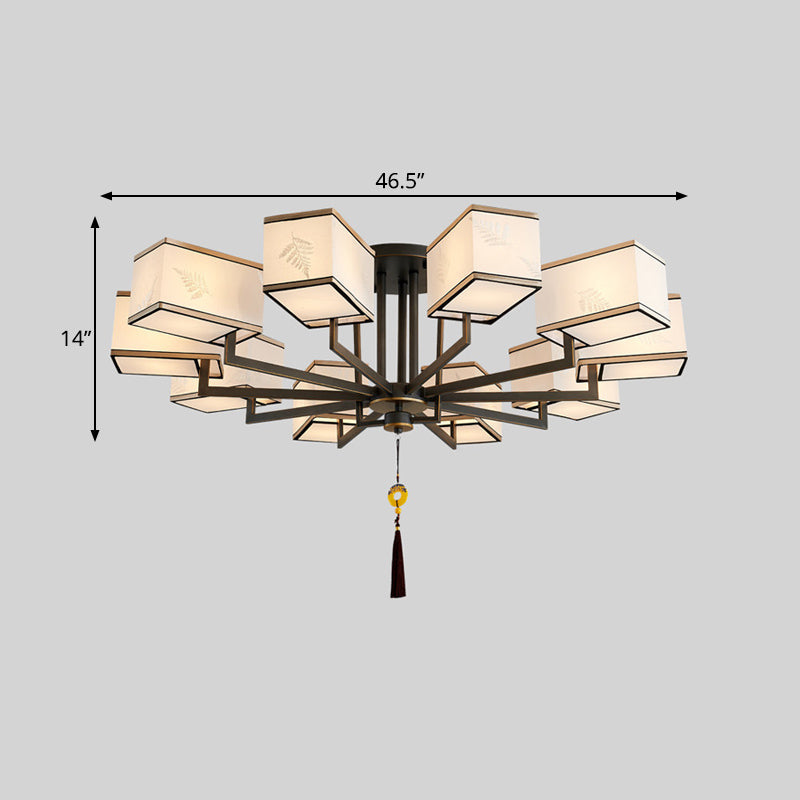 Classic Metal Semi Flush Mount Ceiling Lamp with Fabric Shade - 6/8/10 Lights