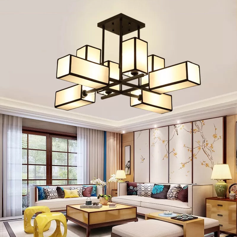 Classic Semi Flush Mount Ceiling Lighting - Rectangle Shape with 8/10/12 Lights - Black/Brass Finish