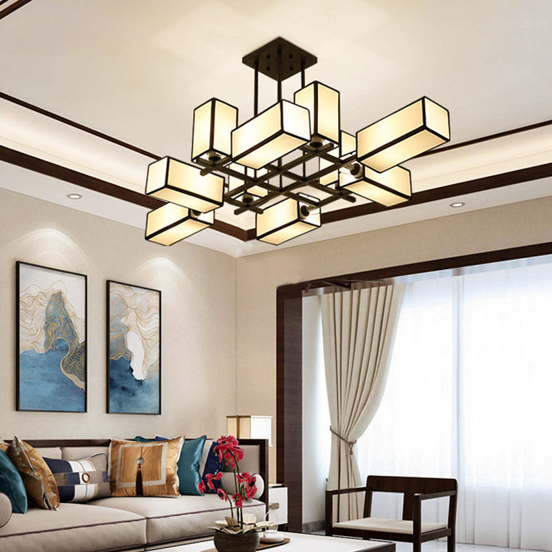 Classic Semi Flush Mount Ceiling Lighting - Rectangle Shape with 8/10/12 Lights - Black/Brass Finish