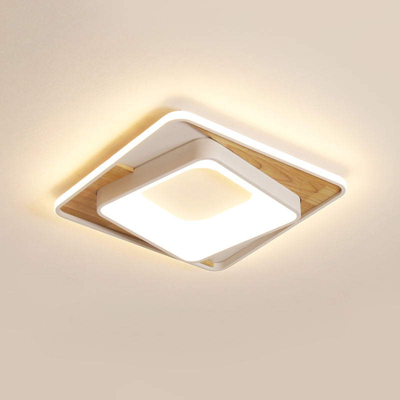 White Acrylic Square Flush Mount LED Ceiling Lamp - Simple Style, 16"/19.5" Wide