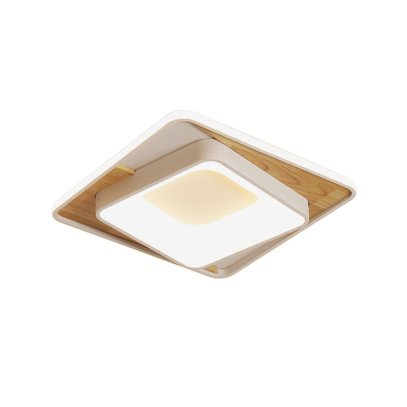 White Acrylic Square Flush Mount LED Ceiling Lamp - Simple Style, 16"/19.5" Wide