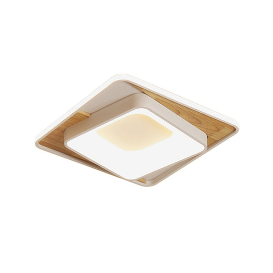 White Acrylic Square Flush Mount LED Ceiling Lamp - Simple Style, 16"/19.5" Wide