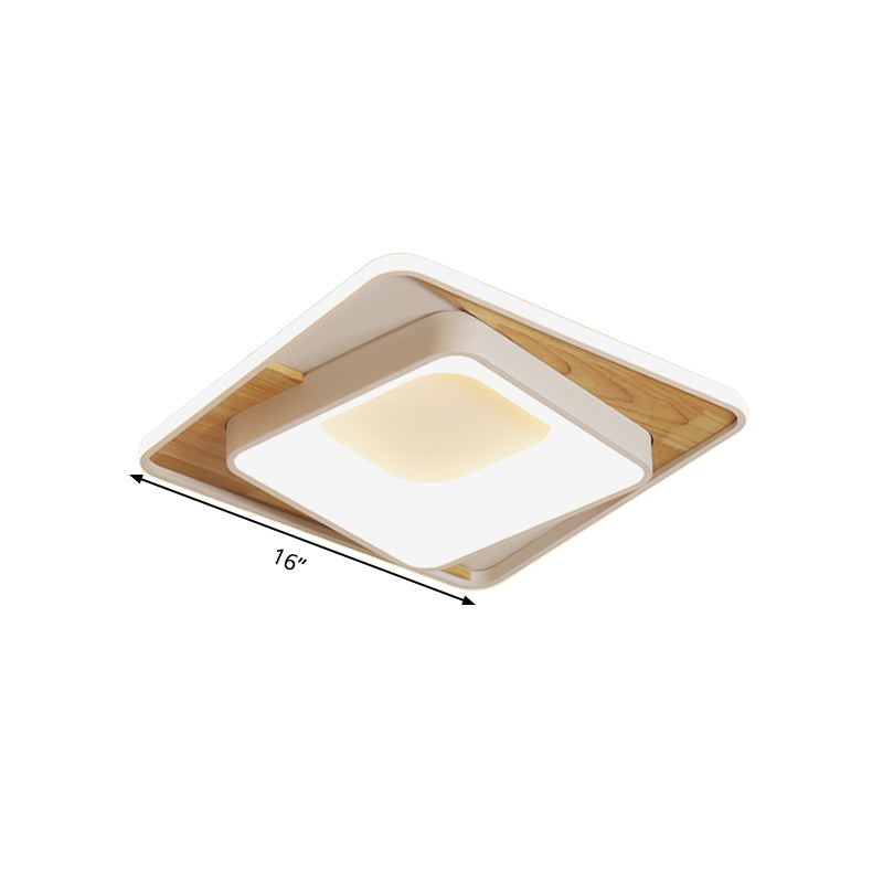 White Acrylic Square Flush Mount LED Ceiling Lamp - Simple Style, 16"/19.5" Wide