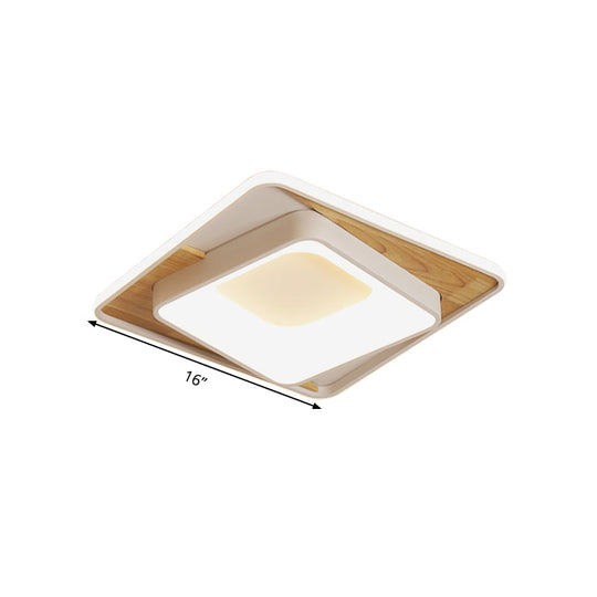 White Acrylic Square Flush Mount LED Ceiling Lamp - Simple Style, 16"/19.5" Wide