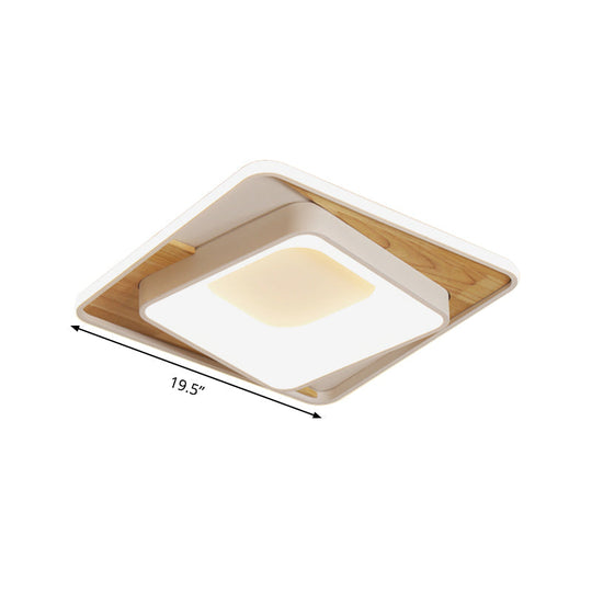 White Acrylic Square Flush Mount LED Ceiling Lamp - Simple Style, 16"/19.5" Wide