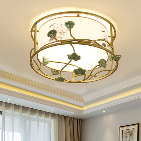 Classic White Flush Mount Bedroom Ceiling Light - 19.5"/23.5" Wide, 5 Lights, Round Fabric Shade