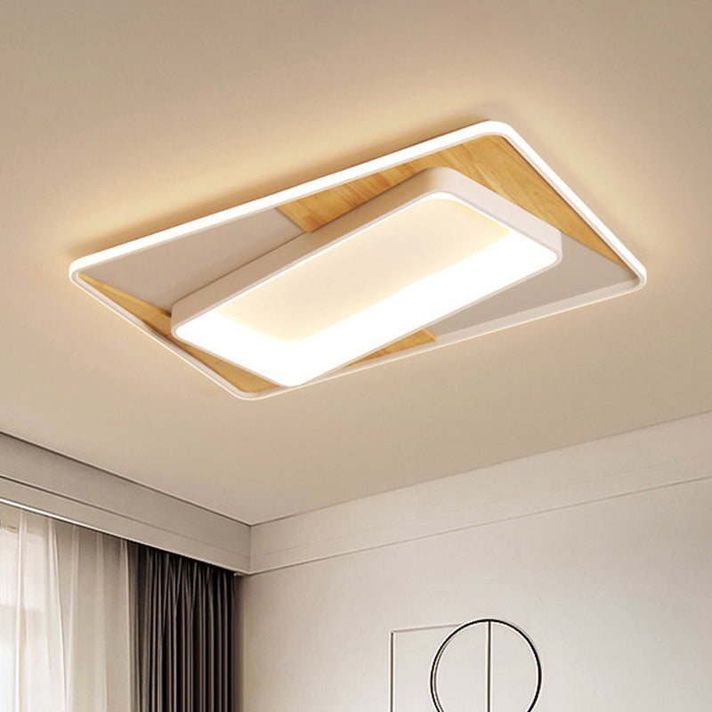 White Rectangle Acrylic LED Ceiling Light Fixture for Minimalist Living Room