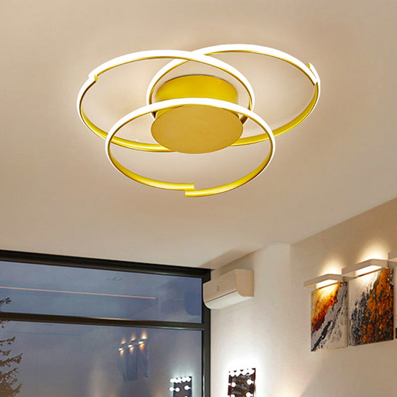 Ceiling Mounted Modern Acrylic Gold 18"/21.5" LED Flush Light with 3 Rings - Warm/White Light