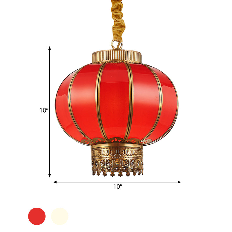 Traditional Style Hanging Lamp Kit - Red/White Glass Pendant Lighting Fixture Kerosene 10/14/16 Wide