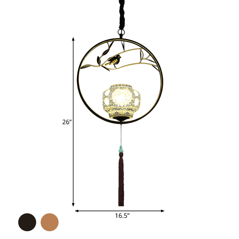 Traditional Black/Gold Metal Birdcage Pendant Light For Tea Room - 1-Light Suspension Ceiling