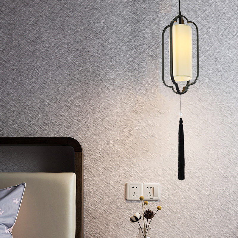 Black/Brass Caged Metal Ceiling Lamp - 1 Light Suspended Pendant For Traditional Bedrooms