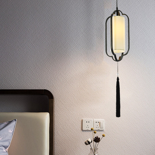 Black/Brass Caged Metal Ceiling Lamp - 1 Light Suspended Pendant For Traditional Bedrooms