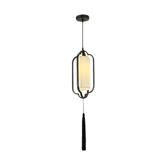 Black/Brass Caged Metal Ceiling Lamp - 1 Light Suspended Pendant For Traditional Bedrooms