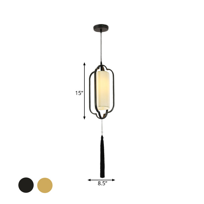 Black/Brass Caged Metal Ceiling Lamp - 1 Light Suspended Pendant For Traditional Bedrooms