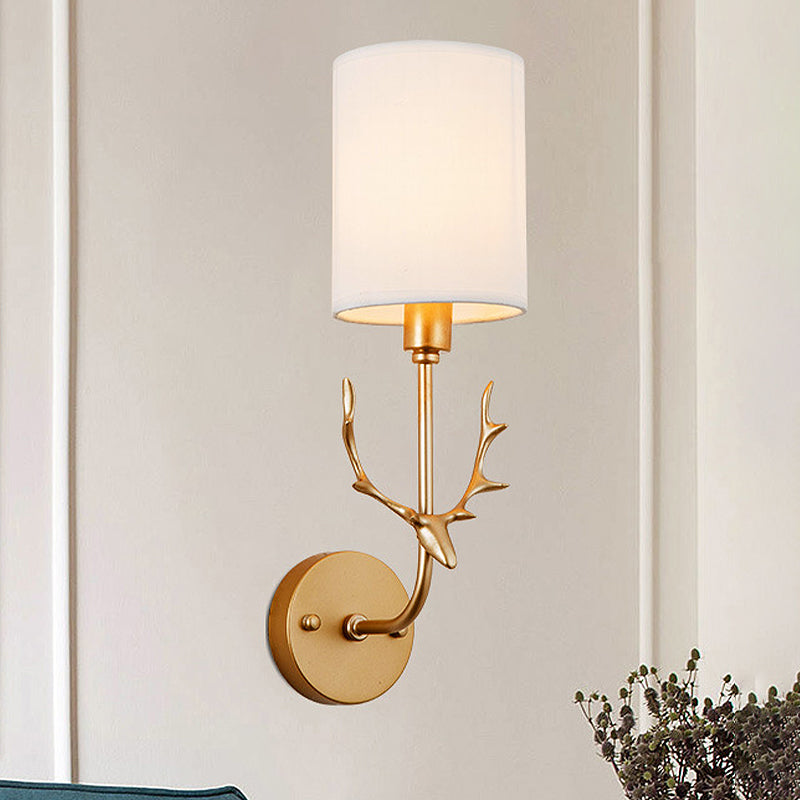 Contemporary Cylinder Wall Sconce With Fabric Shade - Coastal-Inspired Living Room Lighting In