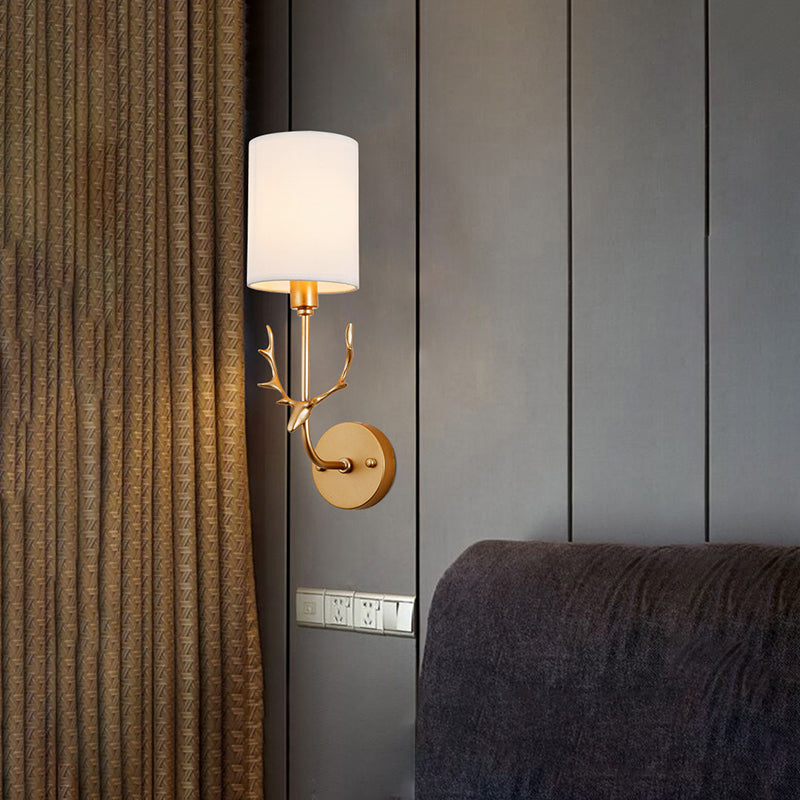 Contemporary Cylinder Wall Sconce With Fabric Shade - Coastal-Inspired Living Room Lighting In