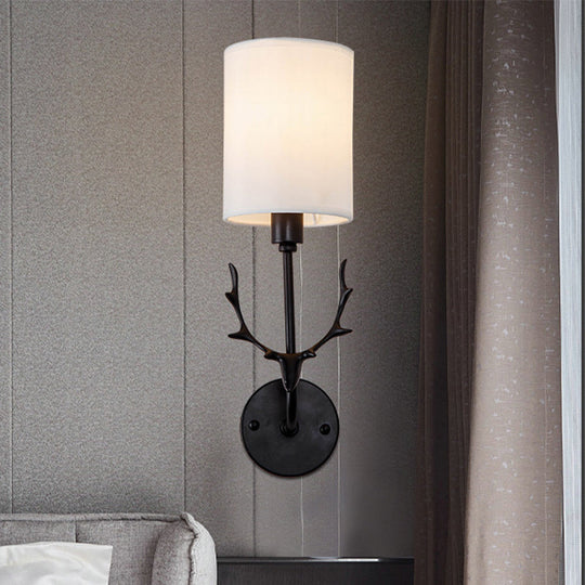 Contemporary Cylinder Wall Sconce With Fabric Shade - Coastal-Inspired Living Room Lighting In