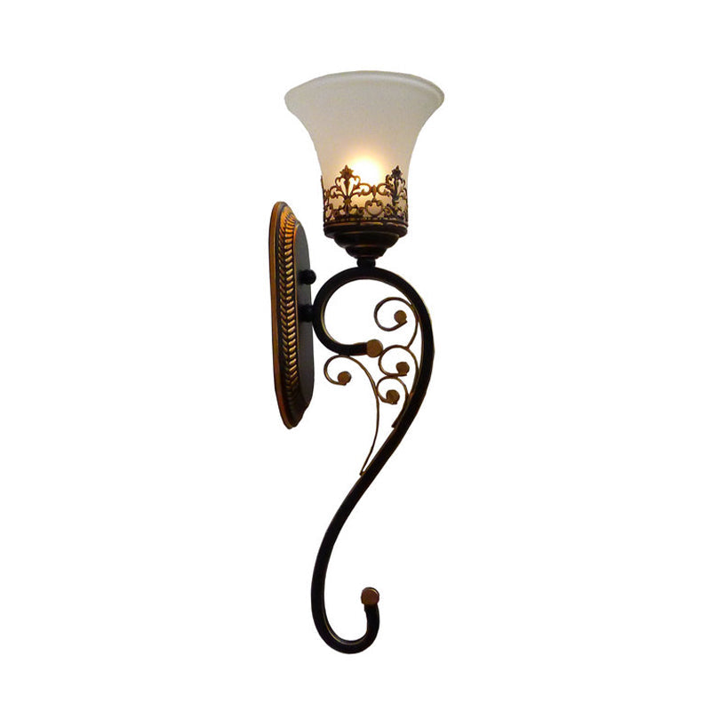 Black And Gold Wall Mount Sconce With Curved Arm - Countryside Metal Lamp Fixture