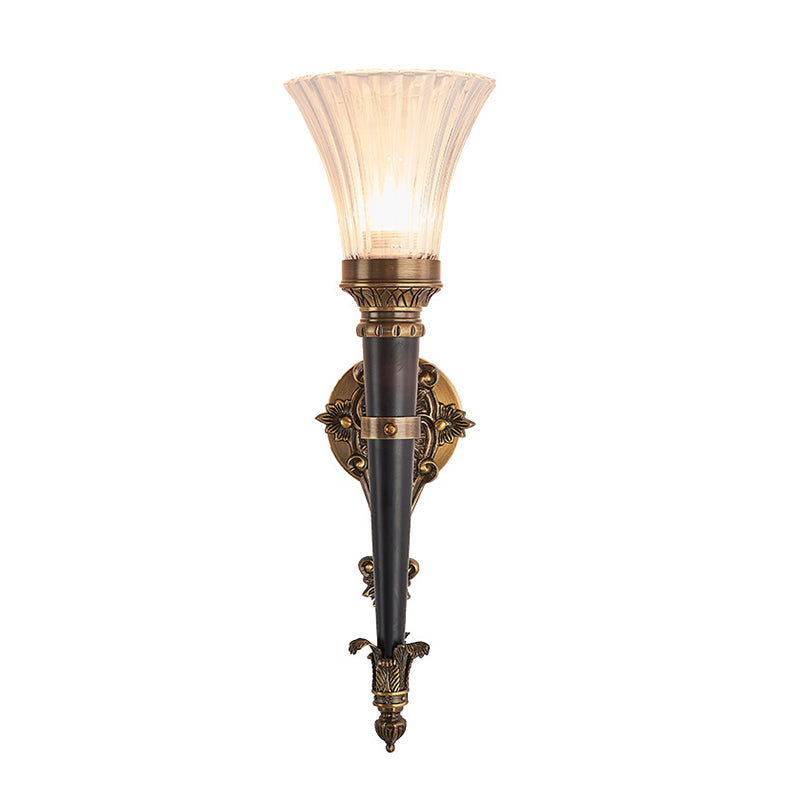 Translucent Glass Wall Sconce Lamp In Brass With Flared Prismatic Shade