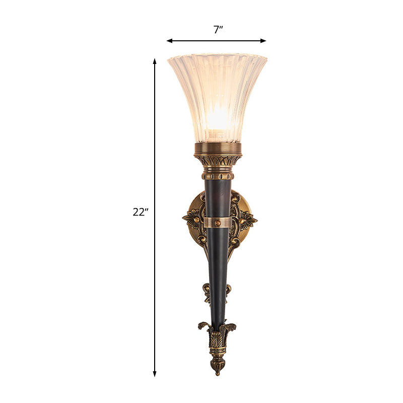 Translucent Glass Wall Sconce Lamp In Brass With Flared Prismatic Shade