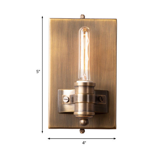 Vintage Bronze Metal Wall Mount Sconce With Bare Bulb - 1/2 Heads Rectangle Backplate