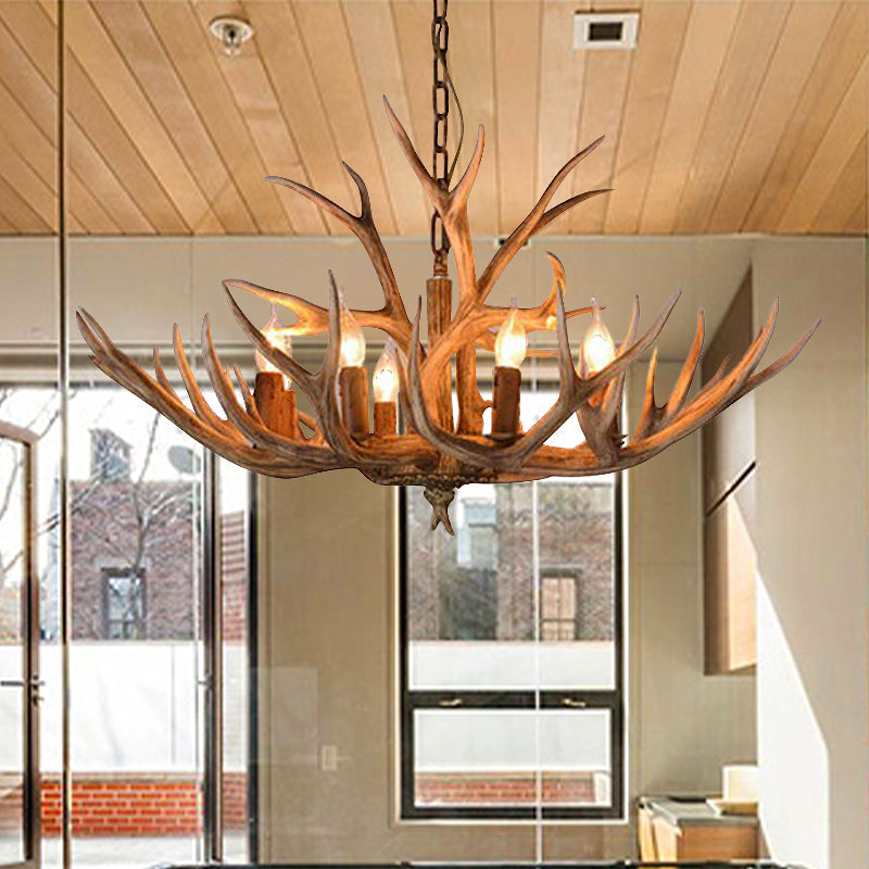 Antler Design Chandelier Pendant Lamp Brown 8 Heads Ceiling Light