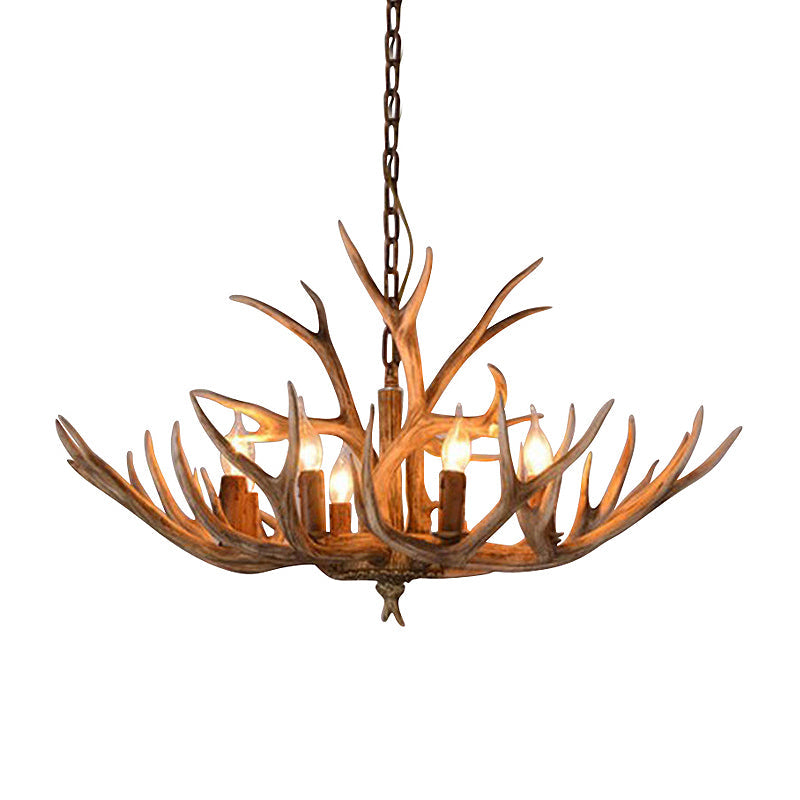 Antler Design Chandelier Pendant Lamp Brown 8 Heads Ceiling Light