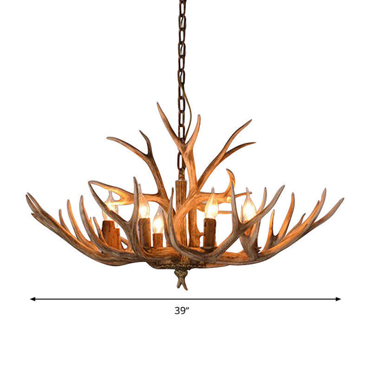 Antler Design Chandelier Pendant Lamp Brown 8 Heads Ceiling Light