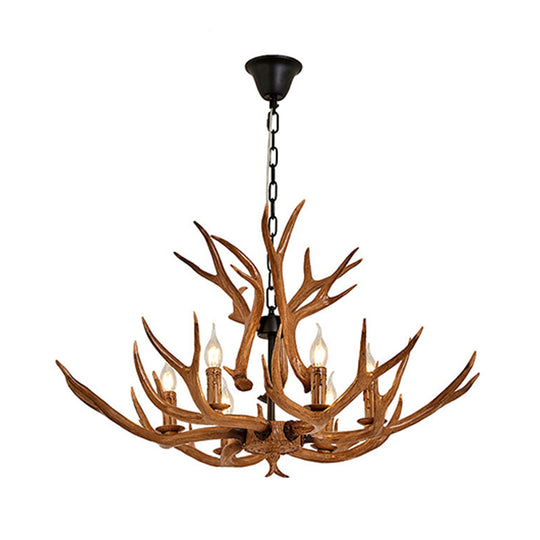 Antler Design Hanging Chandelier: Rustic 6-Light Pendant Lamp In Brown