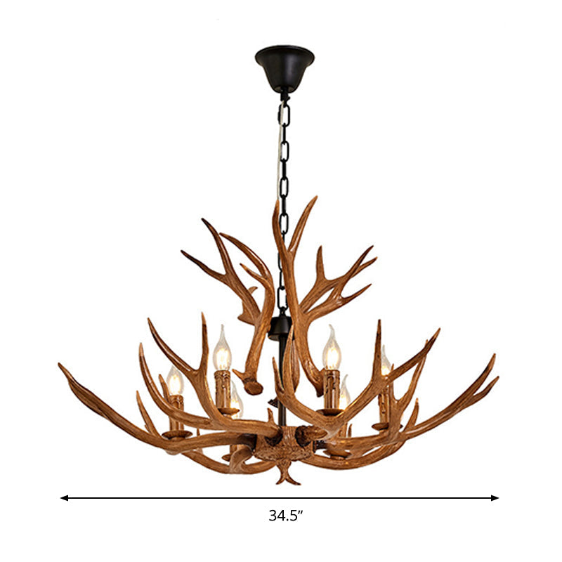 Antler Design Hanging Chandelier: Rustic 6-Light Pendant Lamp In Brown