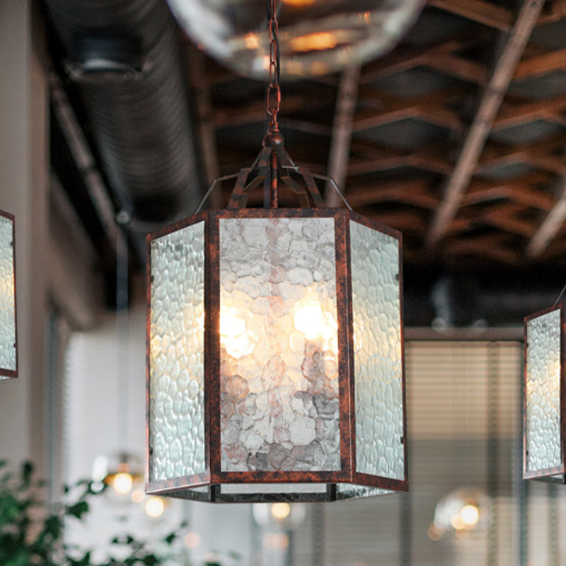 Lantern Frosted Glass Pendant Lamp - Retro 4-Bulb Antique Copper Chandelier