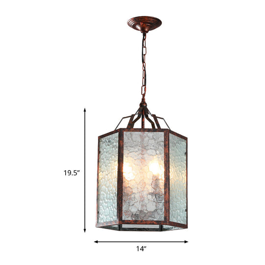 Lantern Frosted Glass Pendant Lamp - Retro 4-Bulb Antique Copper Chandelier