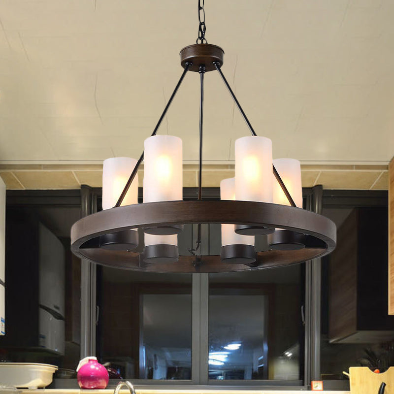 Traditional Black Glass Chandelier - 6 Cylinder Heads Frosted White Suspension Pendant Lamp With