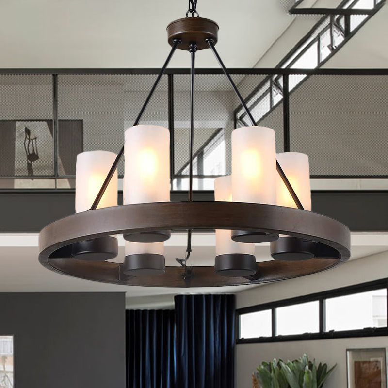 Traditional Black Glass Chandelier - 6 Cylinder Heads Frosted White Suspension Pendant Lamp With