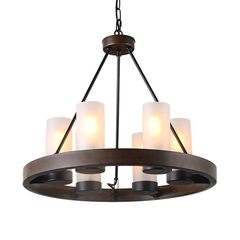 Traditional Black Glass Chandelier - 6 Cylinder Heads Frosted White Suspension Pendant Lamp With