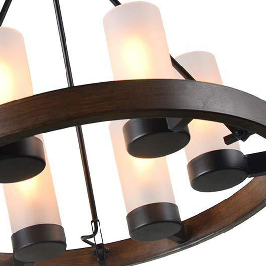 Traditional Black Glass Chandelier - 6 Cylinder Heads Frosted White Suspension Pendant Lamp With