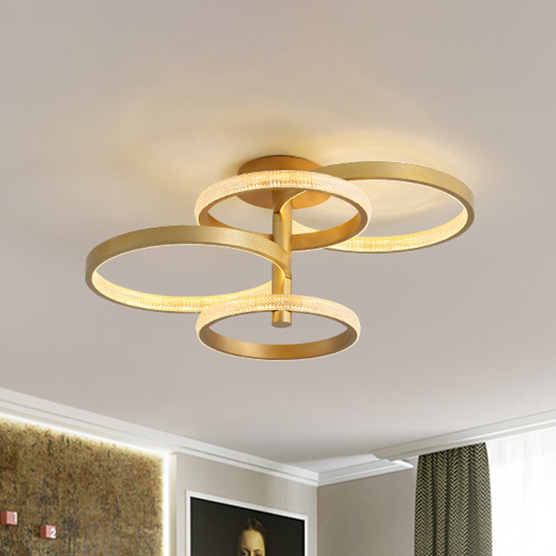 Modern Rotatable Gold Ring Ceiling Lamp with LED Acrylic Semi Flush Lighting in 3 light options