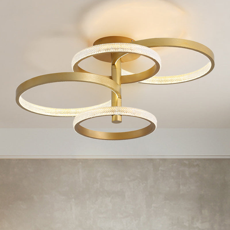 Modern Rotatable Gold Ring Ceiling Lamp with LED Acrylic Semi Flush Lighting in 3 light options