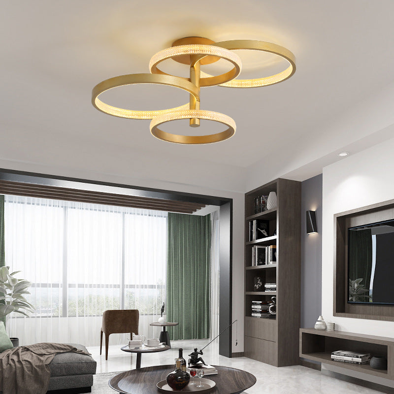 Modern Rotatable Gold Ring Ceiling Lamp with LED Acrylic Semi Flush Lighting in 3 light options