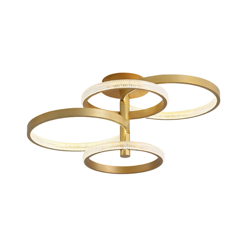 Modern Rotatable Gold Ring Ceiling Lamp with LED Acrylic Semi Flush Lighting in 3 light options