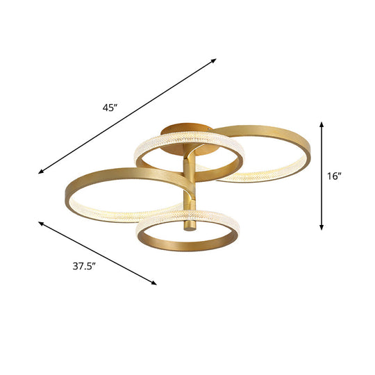 Modern Rotatable Gold Ring Ceiling Lamp with LED Acrylic Semi Flush Lighting in 3 light options