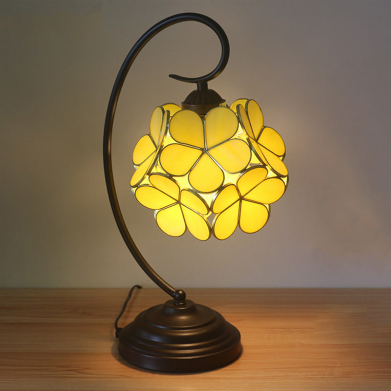 Blossom Tiffany Style Table Lamp - Single Head Beige/Pink/Yellow Glass Nightstand Light For Bedroom