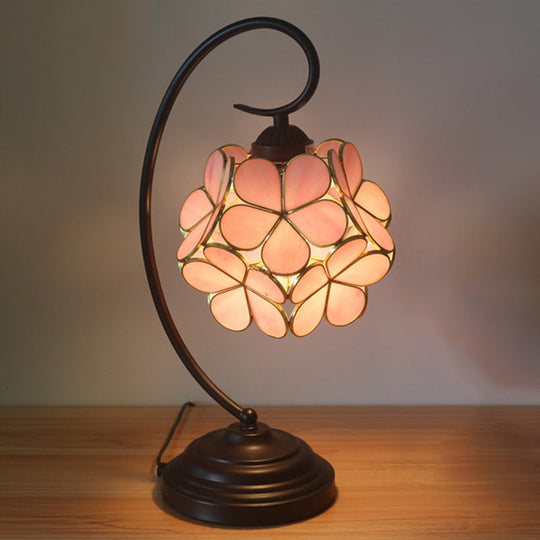 Blossom Tiffany Style Table Lamp - Single Head Beige/Pink/Yellow Glass Nightstand Light For Bedroom